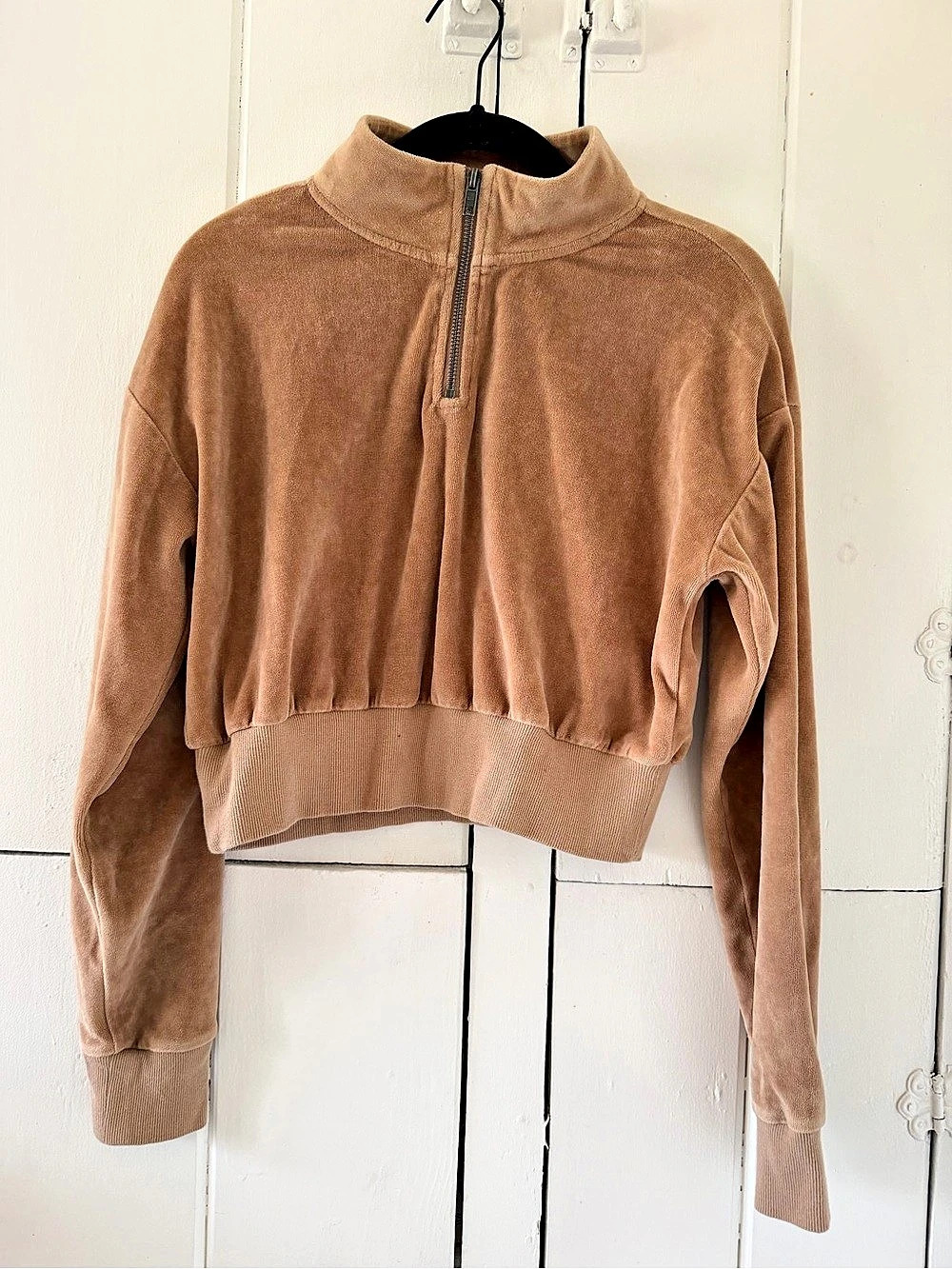 Abound Velour Quarter Zip Pullover Sweatshirt Brown